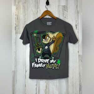 GWP Sport Kids I DRIVE MY FAMILY NUTS Graphics Tee Gray Brown  Boys Size L 10/12